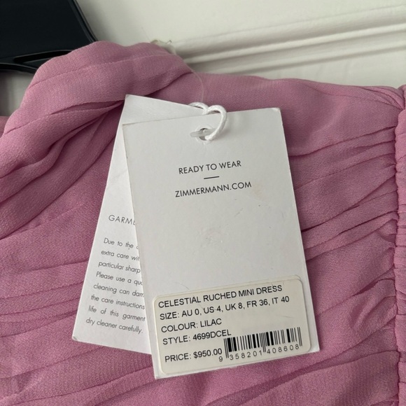 NWT | Zimmerman Celestial Ruched Tie Neck Chiffon Dress Size US 4 - Picture 13 of 14